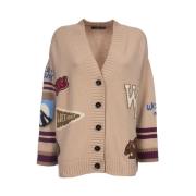 Max Mara Weekend Intarsia Stickad Kofta med Patchdetaljer Beige, Dam