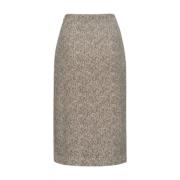 PINKO Herringbone Midi Kjol med Wrap Panel Beige, Dam