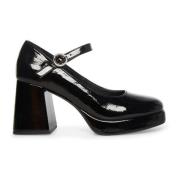 Steve Madden Svart klack lack ankelrem pumpar Black, Dam