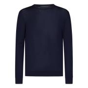 Kiton Blå Ull Rundhals Tröja Aw24 Blue, Herr