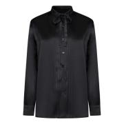 Tom Ford Svart Sidensatin Skjorta Lavallière Smocking Black, Dam