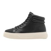 Armani Exchange Svart läder sneaker boot med logotyp Black, Herr