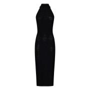 Balmain Svart Diamond Jacquard Slim-Fit Midi Klänning Black, Dam