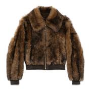 Zimmermann Brun Shearling Zip-Up Jacka med Läderdetaljer Brown, Dam