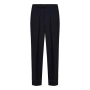 Brioni Navy Blue Ull Straight Leg Byxor Blue, Herr