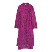 Lanvin Fuchsia Tryckt Siden Plisserad Klänning Multicolor, Dam