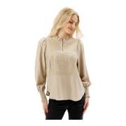 IN Front Emma Blus med Smock Manschetter Beige, Dam