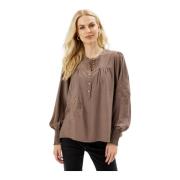 IN Front Emma Blus med Smock Manschetter Brown, Dam