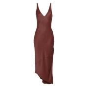 JW Anderson Brun Satin V-Ringad Glidklänning Brown, Dam