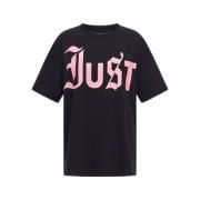 Just Cavalli Oversize Logo T-shirt - Rosa Detaljer Black, Dam