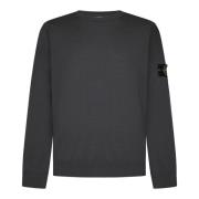 Stone Island Grå Ribbad Crewneck Ulltröja Gray, Herr