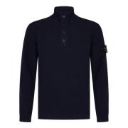 Stone Island Blå Tröja med Dragkedja och Knappar Blue, Herr