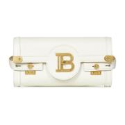 Balmain Vit läder crossbody-väska med metallkedja White, Dam