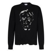 Alexander McQueen Svart Distressed Skull Tröja Black, Dam