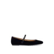 Tod's Sammet Ballerina Flats med Monogramknapp Black, Dam