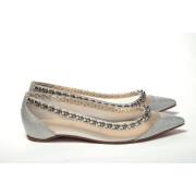 Christian Louboutin Silver Glitter Platt Spetsig Sko Gray, Dam