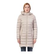 YES ZEE Quiltad huva jacka med logotyp patch Beige, Dam