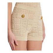 Balmain Monogramstickade minishorts i öppenstickning Beige, Dam