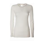 Brunello Cucinelli Elegant Långärmad T-shirt med Juvel Detalj White, D...