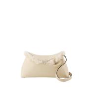 TotêMe Vit läderclutch med shearling Beige, Dam