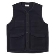 Universal Works Melton Wool 4 Pocket Gilet Navy Blue, Herr