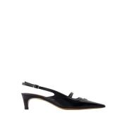 Maison Kitsuné Svarta Läder Spetsiga Slingback Skor Black, Dam