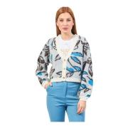 Gaudi Vit Blommig Jacquard Cardigan Sweater Multicolor, Dam