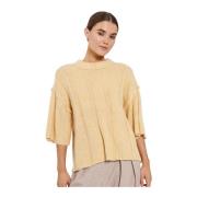 Norr Ribbstickad Fuscia T-shirt Beige, Dam