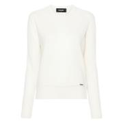 Dsquared2 Räfflad Crewneck Ulltröja White, Dam