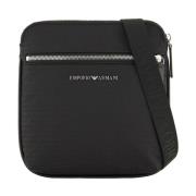 Emporio Armani Svart Nylon Jacquard Logo Crossbody Väska Black, Herr