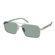 Prada Silver Metallram Solglasögon Verd Petrolio Gray, Herr