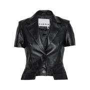 Remain Birger Christensen Kortärmad Läderblazer Black, Dam