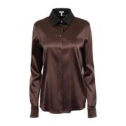 Loewe Silkebrun Skjorta Elegant Klassisk Stil Brown, Dam