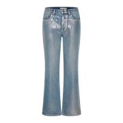 Gestuz Metallic Straight-Leg Jeans Coated Blue Wash Blue, Dam