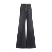 Etro Svart Wide Leg Flared Denim Jeans Gray, Dam