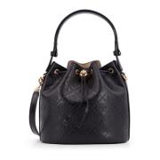 Tory Burch Monogram Läder Bucket Bag med Dragsko Black, Dam