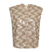 Co'Couture Paillett Topp Blus Champagne Beige, Dam