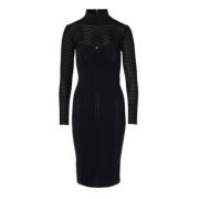 Elisabetta Franchi Svart Chevron Midi Klänning med Mesh Black, Dam