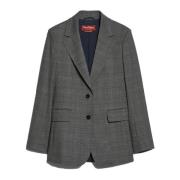 Max Mara Studio Ull Blazer Prins av Wales Design Gray, Dam