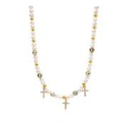 Nialaya Men's Cross Pearl Choker with Evil Eyes Yellow, Herr