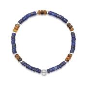 Nialaya Men's Wristband with Blue Lapis and Brown Tiger Eye Heishi Bea...