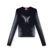 Diesel Modal Långärmad Crew Neck Topp Black, Dam