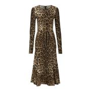 Dolce & Gabbana Leopardmönstrad Kalvlång Cady Klänning Brown, Dam