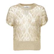 Ganni Metallisk T-shirt för kvinnor Beige, Dam