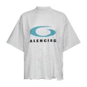 Balenciaga Cropped T-shirt med Logo Print White, Dam