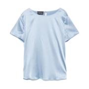 Emporio Armani Blå Silkesatin Topp med Knappar Blue, Dam