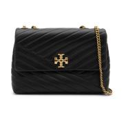 Tory Burch Svart läder axelväska med chevron mönster Black, Dam