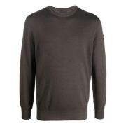 Paul & Shark Ull Crew-neck Stickat med Broderi Brown, Herr