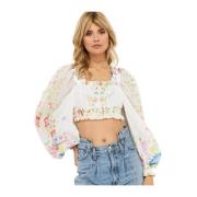 Charo Ruiz Ibiza Vit Blommig Crop Top White, Dam