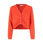 Modström Röd Cropped V-ringad Cardigan med Ruching Orange, Dam